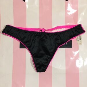 NWT rare Victoria's Secret Black and Pink Lace Trim Thong